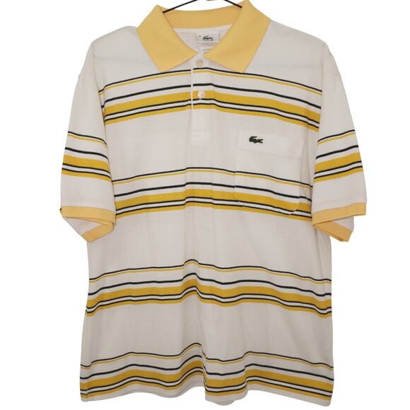Vintage Lacoste Polo Shirt Size 5 Yellow Striped White Made in France Retro 90s - Picture 1 of 6